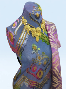 Blue Purple Maqbal Dirac Fabric with Multicolor Embroidery & Matching Jacquard <b>Shawl</b> Luxury <b>Wedding</b> Set - Product Image 2