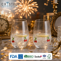 Gobelet en verre borosilicate transparent CRYSTAL 530 ml, réutilisable, compatible micro-ondes, style sport, qualité restaurant, cerise