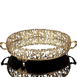 Plato Rectangular de acero inoxidable plateado moderno, bandeja de servicio Vintage de lujo para fiesta en casa con asas doradas - Product Image 3