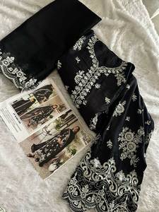 Moda cómoda mujer Salwar traje Reyon algodón perla Moti trabajo Color negro para Ed Ramzan mes tradicional tela especial venta - Product Image 3