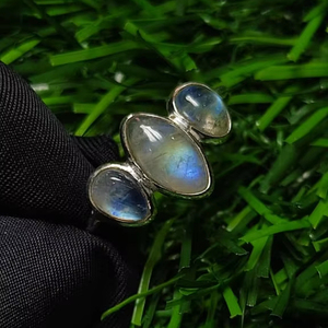 1.52 Carat Natural Rainbow <b>Moonstone</b> 925 Sterling Silver <b>Ring</b> with Rhodium Plating and Bezel Setting Fine <b>Ring</b> for Parties - Product Image 3