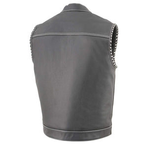 Gilet en cuir pour homme de haute qualité, vêtement d'extérieur d'hiver, sans manches, imperméable, coupe-vent, avec poches latérales, gilets de motard personnalisés - Product Image 3