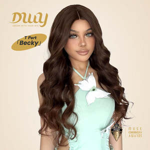 Becky-DWY Long-Length Curly Synthetic <b>Wig</b> Chesnut <b>Brown</b> Lace Front with Transparent Lace Glueless Design - Product Image 1