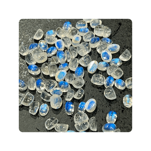 Pierre de lune arc-en-ciel indienne de qualité AAA 4x6mm Cabochon de pierres précieuses flashy transparent de forme ovale - Product Image 5