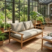 Canapé sectionnel en teck de qualité supérieure, design moderne, pour appartement et parc, avec causeuse en bois rembourrée et lit d'appoint, ensemble de meubles de luxe pour la maison