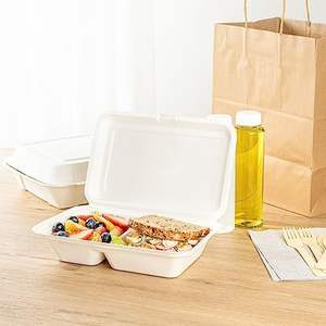 Nouvelle boîte de nourriture à 2 sections en pulpe de canne à sucre avec couvercle conteneur compostable pour la restauration rapide et les collations boîte de nourriture à emporter jetable - Product Image 4
