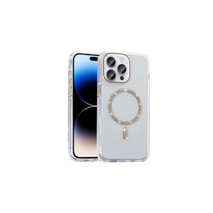 Coque en silicone compatible MagSafe pour iPhone 14 Pro Max, design luxueux plaqué or avec strass, protection antichoc pour l'arrière - Product Image 1