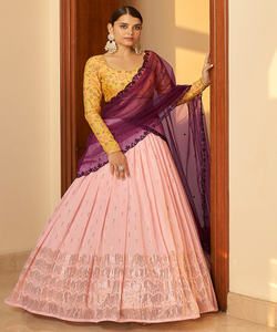 Nueva ropa de fiesta de diseñador tela de tafetán lehenga choli con dupatta ropa de mujer India semi-cosida al por mayor Surat ApparelGarment - Product Image 3