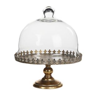 Gold Finished Metal Cake Stand With <b>Glass</b> <b>Dome</b> Ideal For Long Term Use Displaying Cakes And Decorative Desserts - Product Image 2