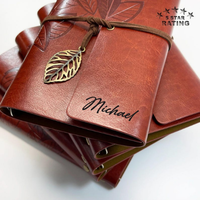 Handgefertigtes Veganes PU-Leder Notizbuch Personalisiertes Braunes Hardcover-Notizbuch mit Messingblatt-Gravur Beschreibbares Tagebuch Geschenk für Ihn