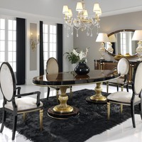 Ensemble de table à manger en bois classique de luxe, 4 places, hauteur réglable, marbre + bois massif, meubles anciens pour la maison
