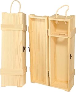 Paquete de 2 cajas de vino de madera para una sola botella caja Náutica de madera sin terminar para vino caja de madera natural con mango de cordel para manualidades - Product Image 6