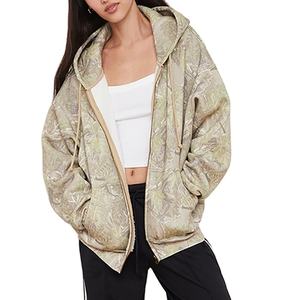 Sudadera con capucha y cremallera de gran tamaño personalizable 2025 para mujer, cuello con capucha estampado de invierno con bolsillo de canguro y hombros caídos - Product Image 4