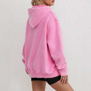 Lavado ácido Color Rosa Mujer Oversize Drop Shoulder EE. UU. Tamaño Invierno Algodón Fleece Mujer Sólido Térmico Canguro Bolsillo Sudadera con capucha - Product Image 4