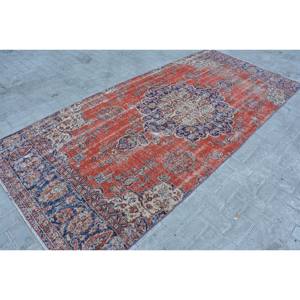 Alfombra turca Vintage de 4,7x10,6 pies, diseño de retazos rojo y azul, tejido plano de lana de área grande para decoración de sala de estar, respaldo de látex - Product Image 2