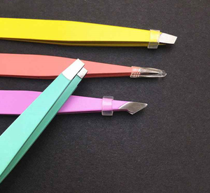 Pinzas profesionales para cejas de acero inoxidable sólido, tamaño Mini con etiqueta privada personalizada, pinzas de Punta inclinada de diferentes colores claros - Product Image 6