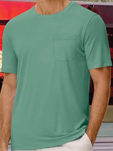 เสื้อยืดคอตตอนทรงสลิมฟิตสำหรับผู้ชาย, เสื้อยืดถักแขนสั้นใส่สบายสำหรับฤดูร้อนหรือชุดออกกำลังกาย - Product Image 5