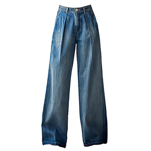 Pantalon baggy à coupe ample et taille haute pour femmes, logo personnalisé, jambes amples, jean en denim, style streetwear, longueur de plancher pour filles, OEM - Product Image 2