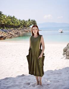 Designer fait à la main motif floral Vintage a-ligne décontracté indien genou-longueur robe 100% coton respirant bouton décoration - Product Image 3