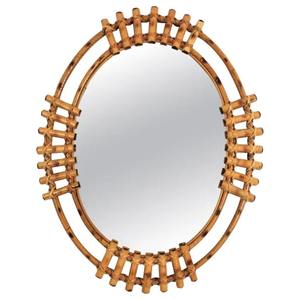 Espejo de ratán ovalado rústico hecho a mano decoración de pared natural para pasillo o espacio habitable - Product Image 1