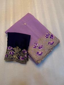 Soft crunchy <b>silk</b> saree with embroidery therd matching work with contrast embroidery work blouse - Product Image 3