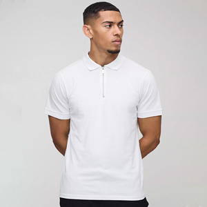 Verano nuevo diseño personalizado Color poliéster cremallera para Polo patrón sólido tejido de punto impreso liso manga corta para hombres - Product Image 1