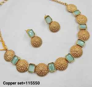 INDIAN TRADITIONAL and FASHIONABLE COPPER <b>JEWELLERY</b> BRIDAL WEDDING <b>JEWELLERY</b> <b>SET</b> for WOMEN EARRINGS and NECKLACE <b>SET</b> - Product Image 4