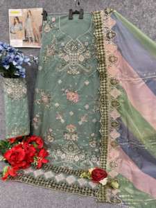 Organza lourd avec broderie Style pakistanais Semi-cousu Salwar Kameez Vêtements traditionnels pour collection pakistanaise - Product Image 6