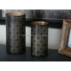 <b>Set</b> of 3 Holder Dark Brown Metal Geometric Decorative Candle <b>Lantern</b> Candle Holder Tabletop Centerpieces Wedding Parties Events - Product Image 3