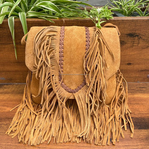 Boho กระเป๋าหนังนิ่มประดับพู่ห้อยกระเป๋าคาดลำตัวแบบตะวันตกทำด้วยมือกระเป๋าถือหนังแท้100% พร้อมสายคล้องไหล่ - Product Image 2