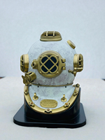 Casque de plongée vintage en laiton blanc, objet décoratif |   Casque de plongée antique pour les profondeurs marines