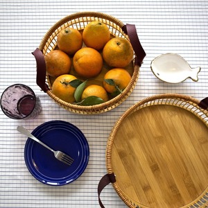 Haute bonne qualité bambou rotin ensemble Table de service plateaux décoratifs maison Durable osier écologique maison stockage organisateur - Product Image 4