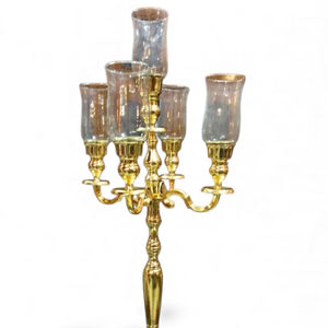 Luxury Gold Finish Metal <b>Candle</b> Holder <b>Set</b> Decorative Crystal Ball Centerpiece Antique Handmade Customizable Elegant Tabletop - Product Image 1