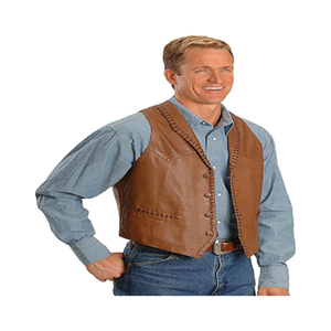 Veste en cuir sans manches personnalisable OEM pour hommes Veste à col en V de haute qualité avec rembourrage en duvet et logo personnalisé - Product Image 2