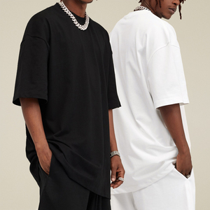 300 Gsm Camiseta de lujo Camiseta blanca en blanco de gran tamaño Camiseta de calle negra para hombres - Product Image 1