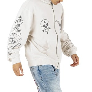 Venta al por mayor Heavyweight Vintage Oversized zip up Hoodie Hombres 500Gsm Transpirable Fleece Acid Wash HOODIE - Product Image 5