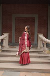 Pakistani Indian Sharara Suit Design Wedding <b>Kurti</b> Sharara Dupatta, Kameez Party Wear Dresses Gown <b>Kurti</b> - Product Image 6