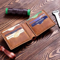 Dompet Pria Kulit Asli Coklat Minimalis Saku Depan Tipis Anti RFID Model Vintage dengan Bukaan Terbuka LBW-0114