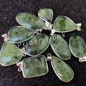 En gros 925 Argent Plaqué Bohème À La Mode Prehnite Pendentif Mode Fête Fait En Laiton Naturel Lunette Réglage Incrustation pour Enfants - Product Image 4