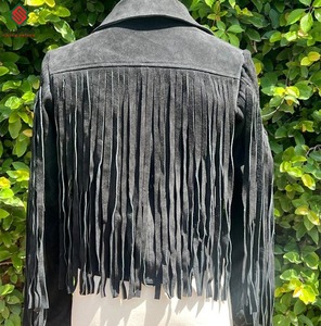 Chaqueta de Mujer Negra 100% Cuero Genuino de Gamuza Suave con Flecos, Chaqueta de Cuero de Gamuza con Flecos, Regalo para Ella, Chaqueta de Fiesta - Product Image 2