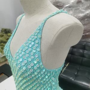 2025 New Fashionable Women's Clothing V-neck Customizable Handmade Crochet Solid Color <b>Sequin</b> <b>Top</b> - Product Image 3