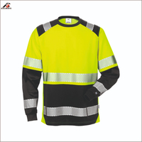 Camiseta de Trabajo de Manga Larga de Poliéster Transpirable de Alta Visibilidad con Franjas Reflectantes para Seguridad en la Construcción