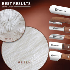 Juego de 6 uds. De herramientas de aseo canino de acero inoxidable, cuchillos de cardado, peines con mango de madera para limpieza de mascotas - Product Image 3