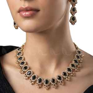 ออกแบบชุดสร้อยคอและต่างหูทองชุบสำหรับงานแต่งงาน ชุดเครื่องประดับเจ้าสาวสุดหรู 4 ชิ้น เครื่องประดับประดิษฐ์ - Product Image 1