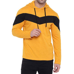 Sudadera con Capucha para Hombre, Color Amarillo y Negro, Tejida, Forrada, Estilo Casual, Corte Ajustado, Manga Larga, Ropa Urbana, Algodón - Product Image 1