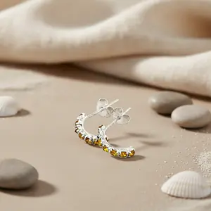 Boucles d'oreilles créoles en or 18 carats et argent 925 avec citrine pour femmes, pendentif en forme de goutte, bijoux plaqués or pour les fêtes - Product Image 2