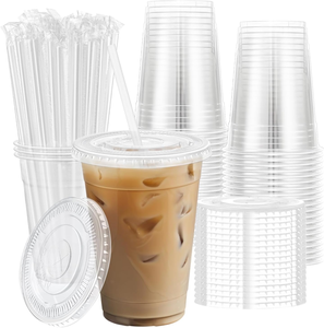 12oz PET/PLA Disposable <b>Cups</b> <b>Lids</b> <b>Straws</b> Leak Proof BPA Free Durable Eco-Friendly for Parties Events Cold Beverages Coffee <b>Cups</b> - Product Image 2