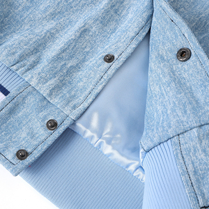 Veste bomber en denim brodée sur mesure Spelman, vêtements de rue haut de gamme, doublure en satin, imperméable, style urbain tendance - Product Image 3