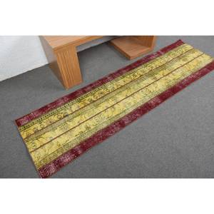 Classic Large Area Turkish Rug 2.1 X 7.7 ft <b>Yellow</b> Red Kilim Style with Abstract Pattern <b>Wool</b> Latex Backing 10mm Thickness - Product Image 2