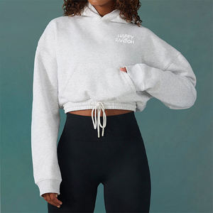 High Quality Custom Puff Print logo Cropped <b>Hoodies</b> Street Style Distressed Bottom Heavyweight Cotton Women <b>Hoodies</b> - Product Image 4